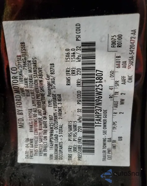 2006 Ford Focus Zx5 from USA, damaged, VIN 1FAHP37N96W251807